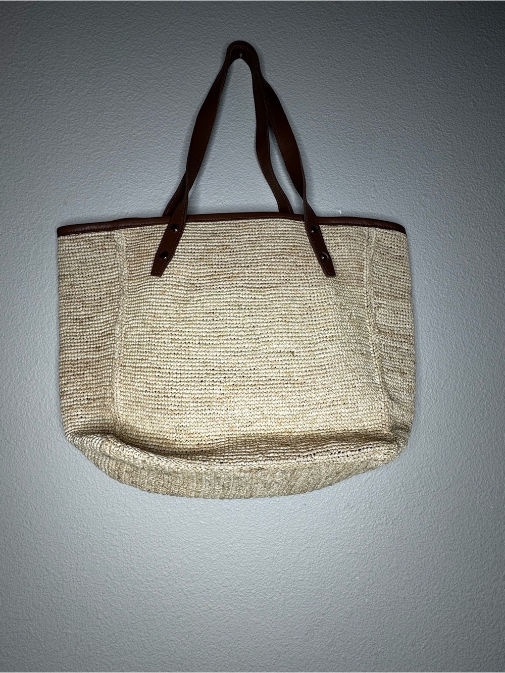 Rag & Bone Daily Leather Trim Straw Raffia Tote Natural NWT $258 - Picture 5 of 9